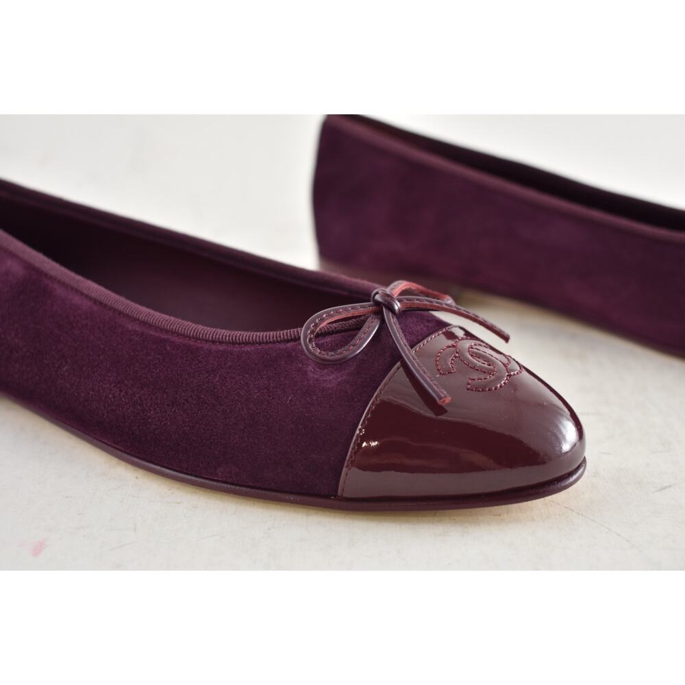 Chanel 26A Burgundy Red Purple Suede Patent CC Logo Ballet Ballerina Flat 39.5 - Picture 6 of 16